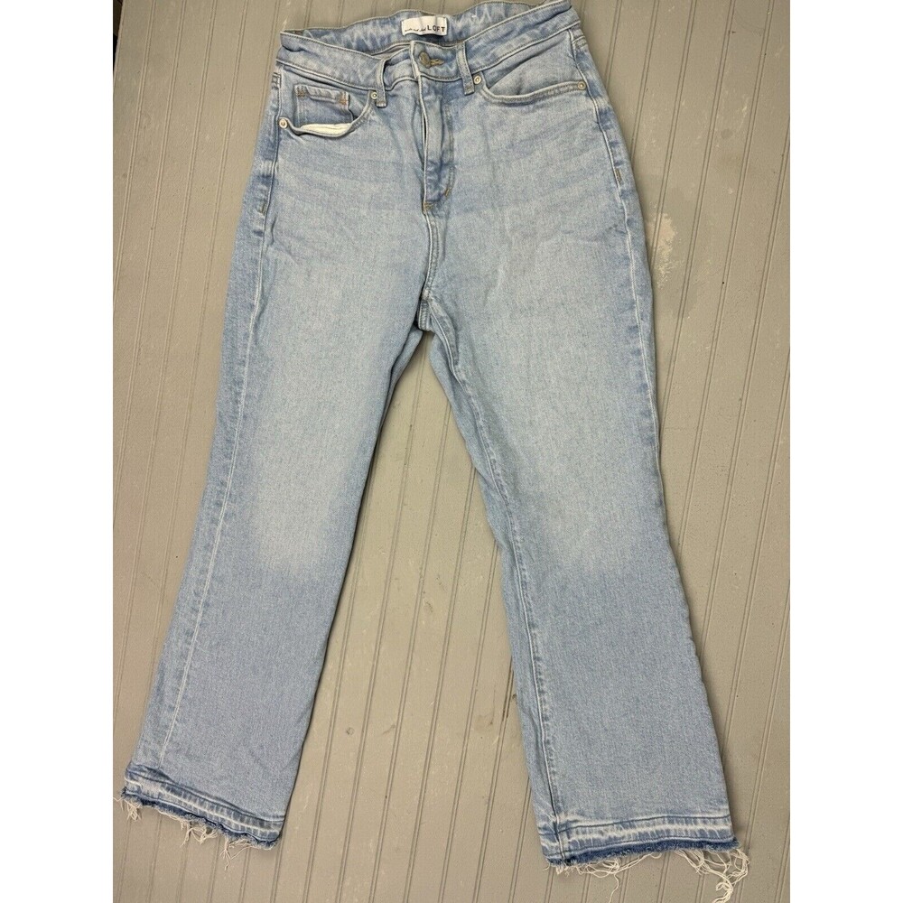 Loft Size 26 2 Womens Jeans Kick Crop Raw Hem Mid Rise Light Wash Stretch